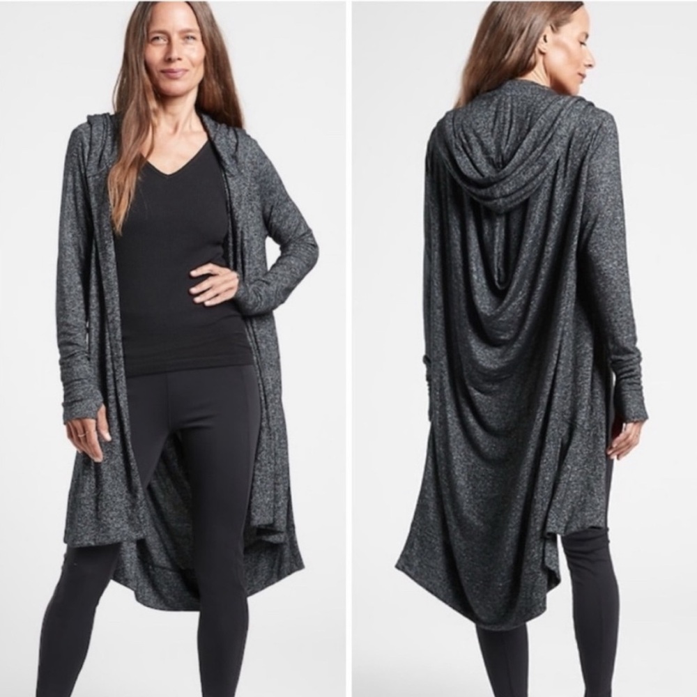 Athleta Harmony Wrap2.0 Long Hooded Draped Cardigan Charcoal Heather Size Small